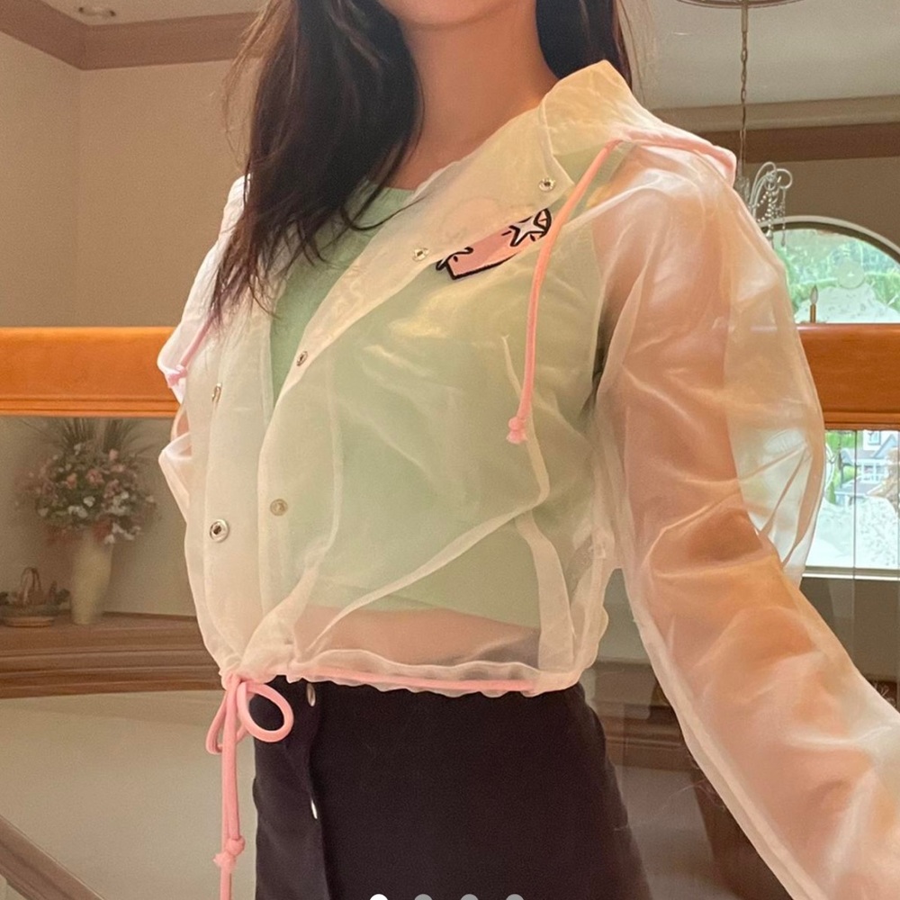 Forever 21 translucent see through cropped jacket pink and white